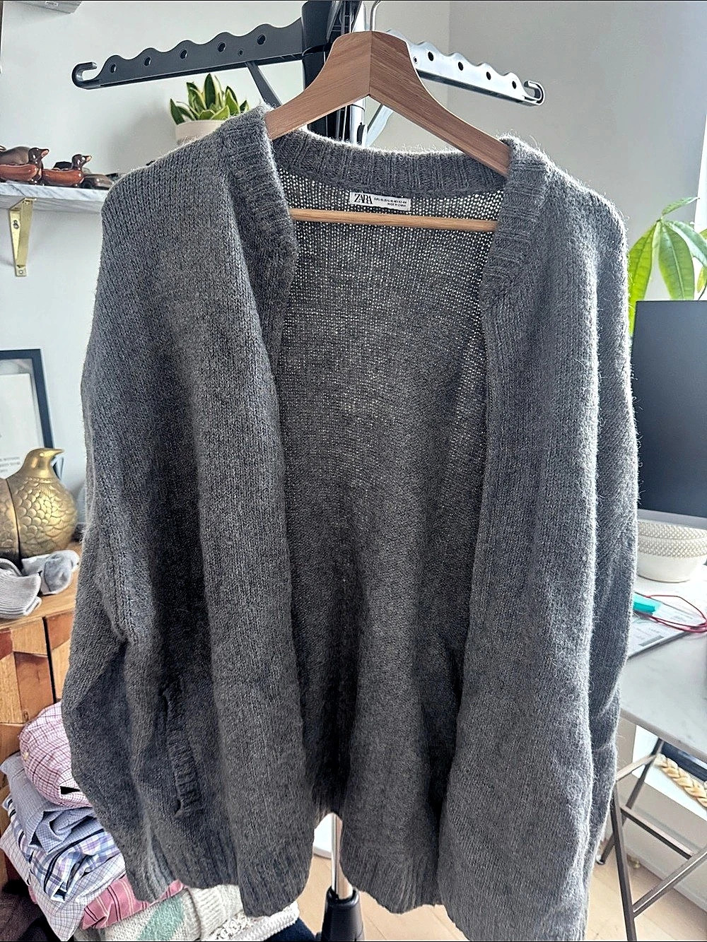 Zara Gray Open Front Cardigan Size Medium Like New